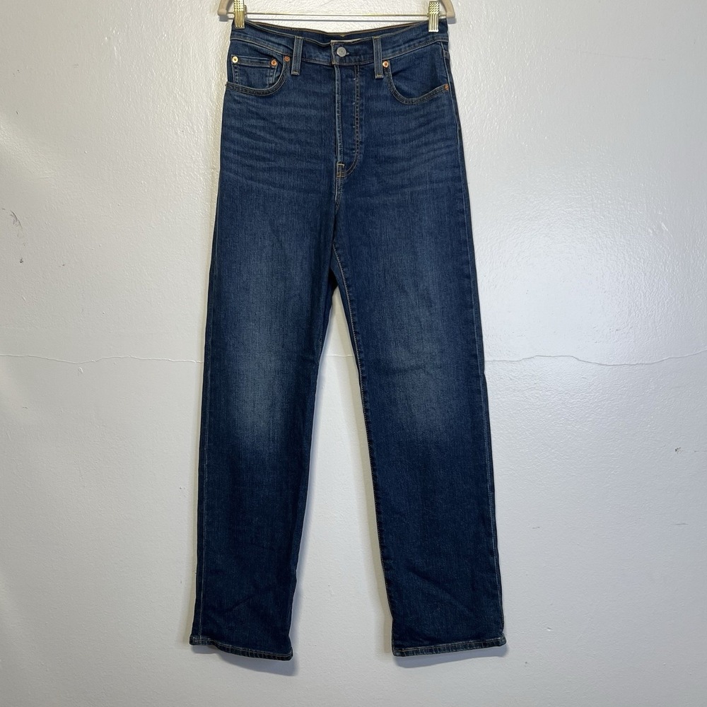 Levis Ribcage Straight Leg Jeans Sz 29 Dark Wash Button Fly 32" inseam